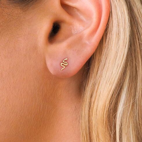 أقراط ثعبان للنساء من VRIUA - أقراط ثعبان مطلية بالذهب عيار 14 قيراط، حلق على شكل ثعبان لا يسبب الحساسية، مجوهرات عصرية يومية in Kuwait