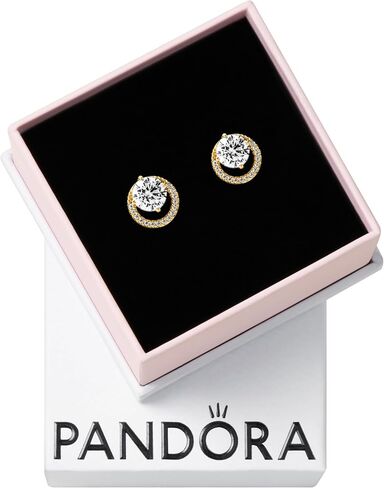 PANDORA Timeless Sparkling Round Halo Stud Earrings - 14K Gold-Plated Earrings with Cubic Zirconia - Jewelry for Women - Includes Gift Box in Saudi Arabia
