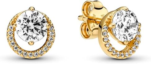 PANDORA Timeless Sparkling Round Halo Stud Earrings - 14K Gold-Plated Earrings with Cubic Zirconia - Jewelry for Women - Includes Gift Box in Saudi Arabia