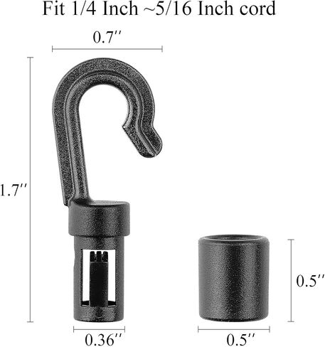 ZHOUBIN Shock Cord End Hooks for 3/16 inch to 1/4 inch, Black Plastic Bungee Cord Terminal Hooks, 16 Pcs in Saudi Arabia