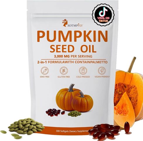 Premium Pumpkin Seed Oil with Saw Palmetto 3000mg Soft Capsule | Cold Pressed Virgin, Pure Virgin Oil | Supports Hair, Urinary, Bladder & Prostate Health - 300 Count in Saudi Arabia