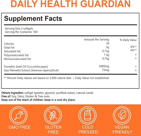 Premium Pumpkin Seed Oil with Saw Palmetto 3000mg Soft Capsule | Cold Pressed Virgin, Pure Virgin Oil | Supports Hair, Urinary, Bladder & Prostate Health - 300 Count in Saudi Arabia