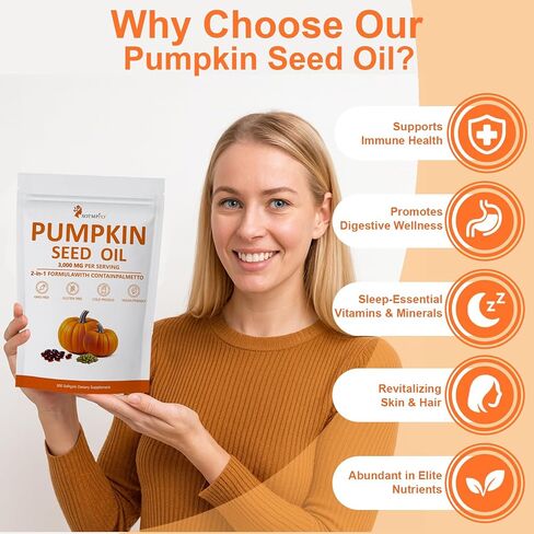 Premium Pumpkin Seed Oil with Saw Palmetto 3000mg Soft Capsule | Cold Pressed Virgin, Pure Virgin Oil | Supports Hair, Urinary, Bladder & Prostate Health - 300 Count in Saudi Arabia