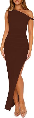 Women's One Shoulder Dresses Fall Cocktail Twist Strap Side Slit Bodycon Elegant Wedding Guest Prom Party Maxi Dress in Kuwait