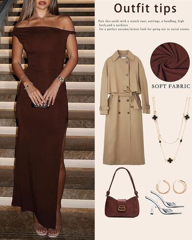 Women's One Shoulder Dresses Fall Cocktail Twist Strap Side Slit Bodycon Elegant Wedding Guest Prom Party Maxi Dress in Kuwait