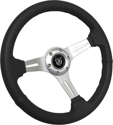 VSW S6 Steering Wheel, Black Leather 6 Bolt Brushed Slotted 3-Spoke ST3014BLK in Saudi Arabia