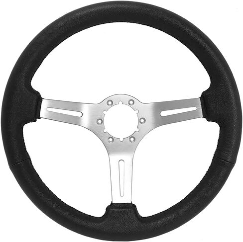 VSW S6 Steering Wheel, Black Leather 6 Bolt Brushed Slotted 3-Spoke ST3014BLK in Saudi Arabia