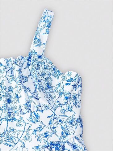 SHENHE Girl's Floral Print Sleeveless Summer Dress Ruched A Line Flowy Boho Sundress in Saudi Arabia