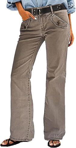 Flamingals Straight Leg Mid Waist Solid Casual Pants for Women Without Belt in Saudi Arabia