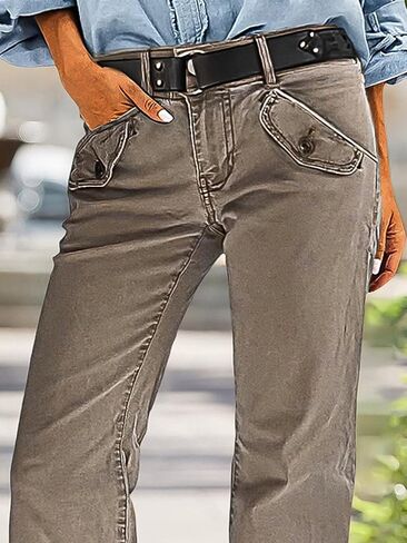 Flamingals Straight Leg Mid Waist Solid Casual Pants for Women Without Belt in Saudi Arabia
