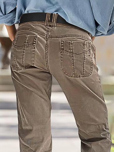 Flamingals Straight Leg Mid Waist Solid Casual Pants for Women Without Belt in Saudi Arabia