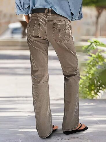 Flamingals Straight Leg Mid Waist Solid Casual Pants for Women Without Belt in Saudi Arabia