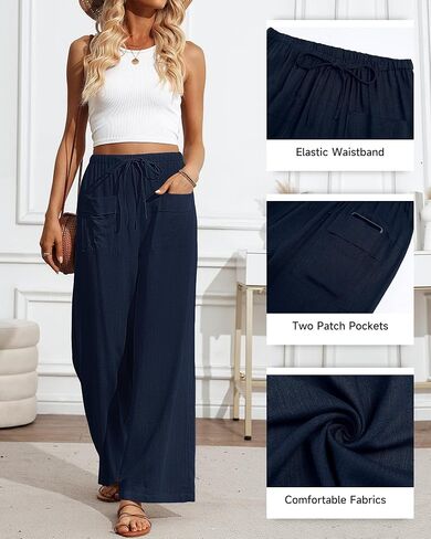Bsubseach Wide Leg Pants Woman Cotton Linen Palazzo Pants for Women Flowy Beach Summer Casual Trousers with Pockets in Saudi Arabia