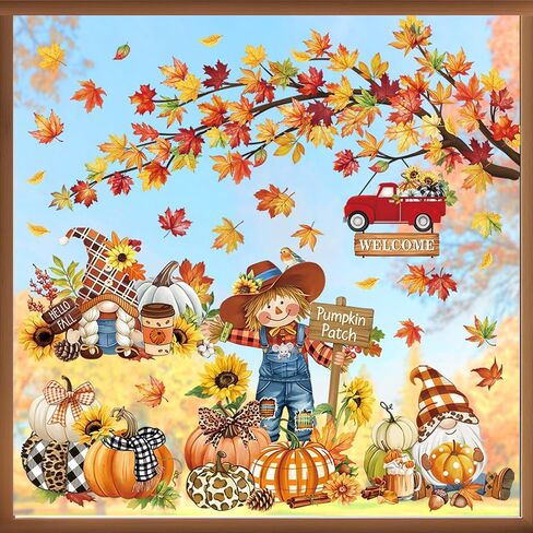 ديكالميل الخريف اليقطين أوراق القيقب نافذة مزدوجة الجوانب يتمسك الخريف الحصاد الكلب القط فزاعة الطيور على فرع شجرة المضادة للتصادم أبواب زجاجية نافذة ملصقات الشارات in Kuwait