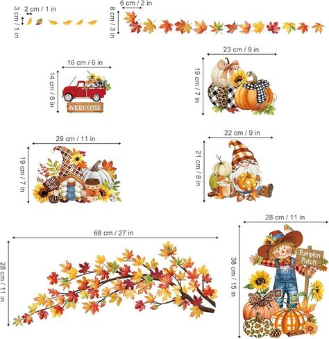 ديكالميل الخريف اليقطين أوراق القيقب نافذة مزدوجة الجوانب يتمسك الخريف الحصاد الكلب القط فزاعة الطيور على فرع شجرة المضادة للتصادم أبواب زجاجية نافذة ملصقات الشارات in Kuwait