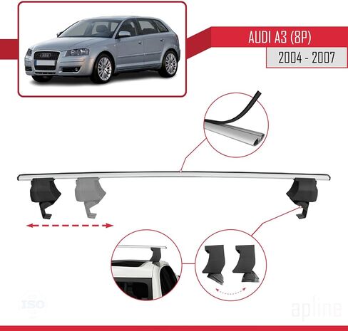 Compatible with Audi A3 (8P) Pre-Facelift 2004-2007 ACE-4 Car Roof Rack Cross Bar Grey Aluminium 2 Bars in Saudi Arabia
