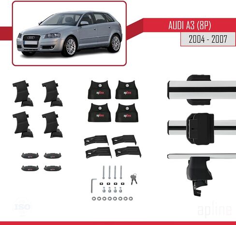 Compatible with Audi A3 (8P) Pre-Facelift 2004-2007 ACE-4 Car Roof Rack Cross Bar Grey Aluminium 2 Bars in Saudi Arabia