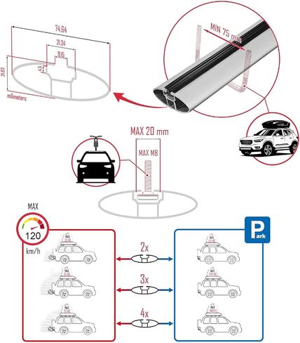 Compatible with Audi A3 (8P) Pre-Facelift 2004-2007 ACE-4 Car Roof Rack Cross Bar Grey Aluminium 2 Bars in Saudi Arabia