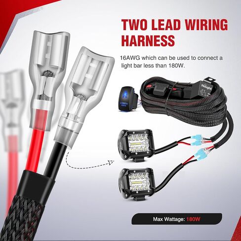 Nilight Wiring Harness Kit نايلون 16 AWG 2 يؤدي أضواء Sasquatch 12V 5Pin الروك التبديل الليزر على قبالة السلطة التتابع بليد الصمامات لLED قبالة شريط ضوء الطريق على سيارات جيب قارب الشاحنات in Kuwait
