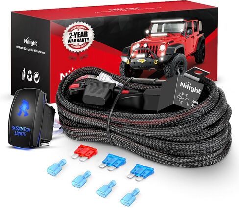 Nilight Wiring Harness Kit نايلون 16 AWG 2 يؤدي أضواء Sasquatch 12V 5Pin الروك التبديل الليزر على قبالة السلطة التتابع بليد الصمامات لLED قبالة شريط ضوء الطريق على سيارات جيب قارب الشاحنات in Kuwait