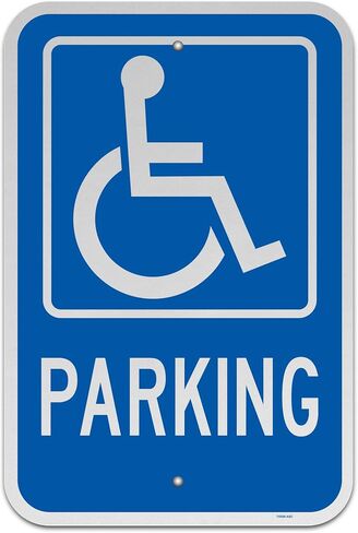 Brimar - 12" x 18" - Accessible Parking Sign - .063″ Engineering Grade Reflective Aluminum - Bold Text and Symbol - Easy Installation in Kuwait