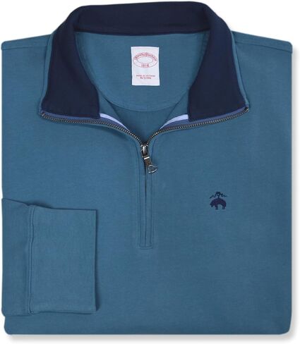 Brooks Brothers Mens Classic Fit Contrast Collar Quarter Zip Cotton Sweatshirt, in Saudi Arabia