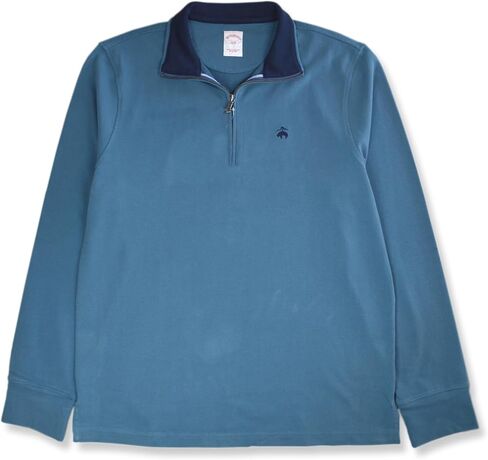 Brooks Brothers Mens Classic Fit Contrast Collar Quarter Zip Cotton Sweatshirt, in Saudi Arabia