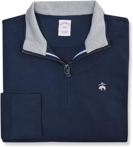 Brooks Brothers Mens Classic Fit Contrast Collar Quarter Zip Cotton Sweatshirt, in Saudi Arabia