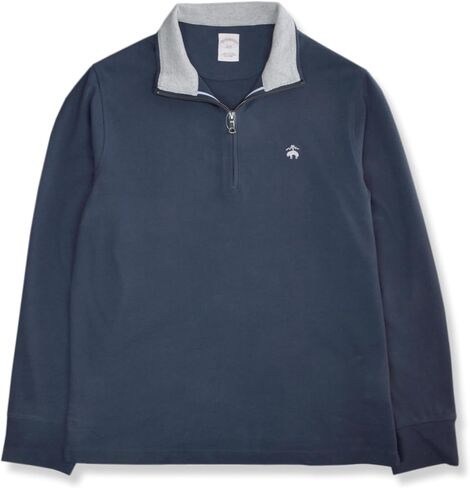 Brooks Brothers Mens Classic Fit Contrast Collar Quarter Zip Cotton Sweatshirt, in Saudi Arabia