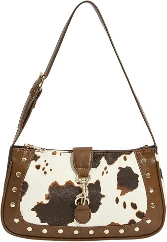 QWINEE Y2k Western Cowgirl Shoulder Bag Rivet Animal Print Hobo Bag Zipper Faux Pu Leather Clutch Purse Vintage Handbag in Saudi Arabia