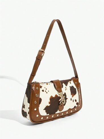 QWINEE Y2k Western Cowgirl Shoulder Bag Rivet Animal Print Hobo Bag Zipper Faux Pu Leather Clutch Purse Vintage Handbag in Saudi Arabia