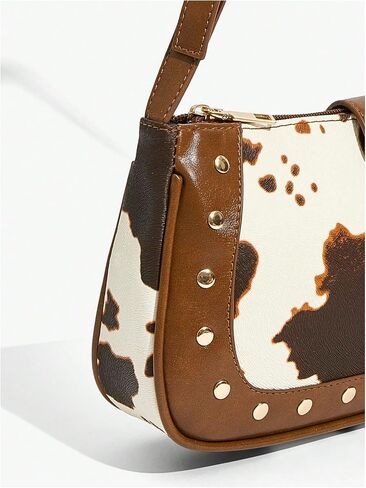 QWINEE Y2k Western Cowgirl Shoulder Bag Rivet Animal Print Hobo Bag Zipper Faux Pu Leather Clutch Purse Vintage Handbag in Saudi Arabia