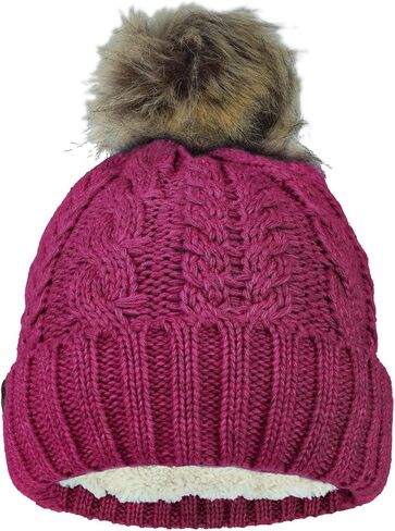Timberland Women’s Cable Knit Faux Fur Pom Beanie - Soft Winter Hat, Ribbed Cuff, Warm Lining, Stylish Cozy Cold Weather Wear in Saudi Arabia