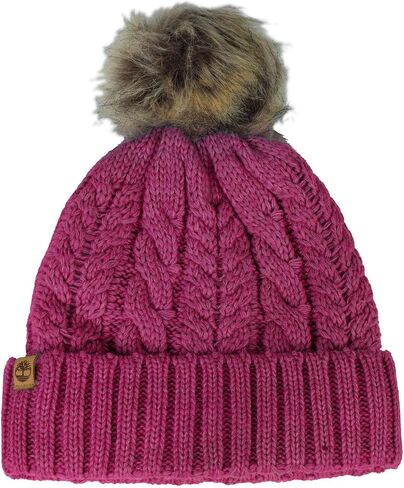 Timberland Women’s Cable Knit Faux Fur Pom Beanie - Soft Winter Hat, Ribbed Cuff, Warm Lining, Stylish Cozy Cold Weather Wear in Saudi Arabia