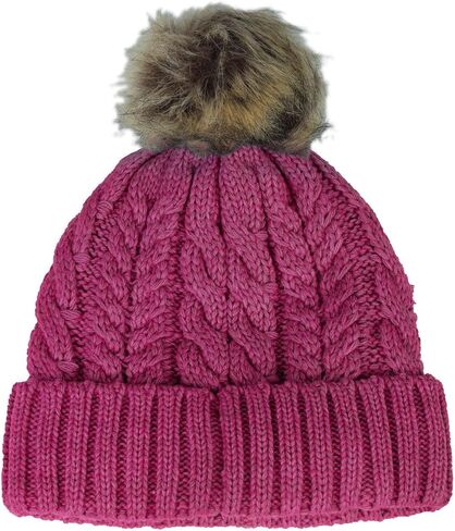 Timberland Women’s Cable Knit Faux Fur Pom Beanie - Soft Winter Hat, Ribbed Cuff, Warm Lining, Stylish Cozy Cold Weather Wear in Saudi Arabia