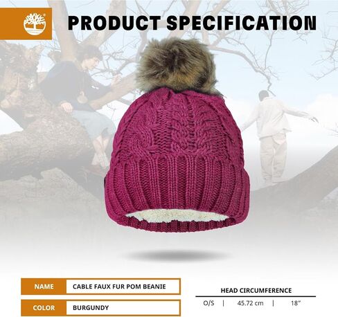 Timberland Women’s Cable Knit Faux Fur Pom Beanie - Soft Winter Hat, Ribbed Cuff, Warm Lining, Stylish Cozy Cold Weather Wear in Saudi Arabia