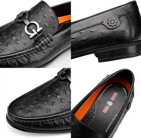 Black Luxury Men's Leather Dress Shoes, Fashion Classic Ostrich Printed Business Shoes Casual Buckle Party Wedding Penny Loafer Shoes for Men in Saudi Arabia