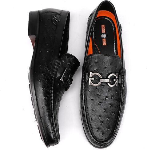 Black Luxury Men's Leather Dress Shoes, Fashion Classic Ostrich Printed Business Shoes Casual Buckle Party Wedding Penny Loafer Shoes for Men in Saudi Arabia