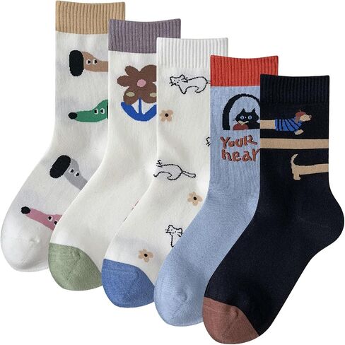 Daphene Womens Cute Socks All Season | Premium Combed Cotton Breathable Soft | Cartoon Animal Patterns | Cozy Holiday Gifts in Saudi Arabia