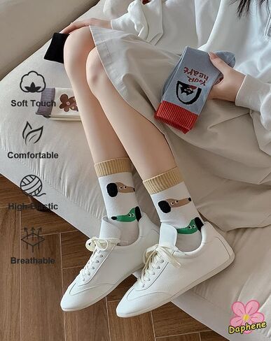 Daphene Womens Cute Socks All Season | Premium Combed Cotton Breathable Soft | Cartoon Animal Patterns | Cozy Holiday Gifts in Saudi Arabia