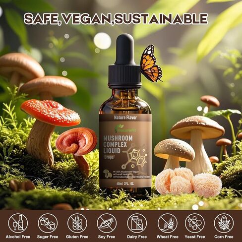 Vegan Immune Mushroom Tincture Supplement,7 in 1 Mushroom Extract Liquid Drops with Lion's Mane,Shiitake,King Trumpet,Turkey Tail,Reishi,Chaga & Cordyceps 2 fl oz (60 Servings) in Saudi Arabia