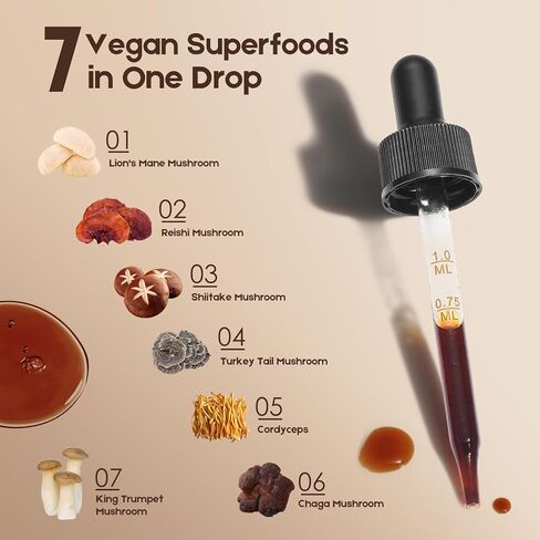 Vegan Immune Mushroom Tincture Supplement,7 in 1 Mushroom Extract Liquid Drops with Lion's Mane,Shiitake,King Trumpet,Turkey Tail,Reishi,Chaga & Cordyceps 2 fl oz (60 Servings) in Saudi Arabia