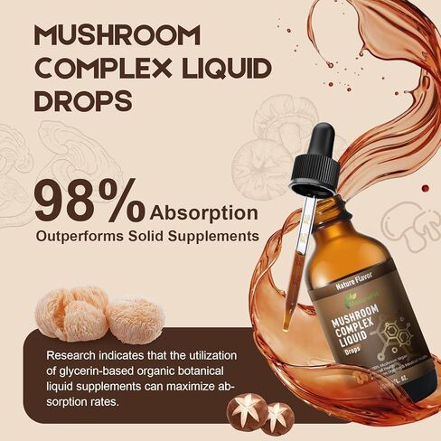 Vegan Immune Mushroom Tincture Supplement,7 in 1 Mushroom Extract Liquid Drops with Lion's Mane,Shiitake,King Trumpet,Turkey Tail,Reishi,Chaga & Cordyceps 2 fl oz (60 Servings) in Saudi Arabia