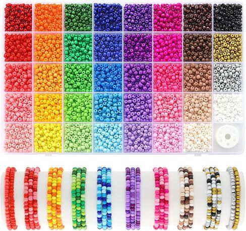 Funtopia 39 Colors 3mm Seed Beads, 9600pcs Small Glass Beads for Jewelry Making, Tiny Craft Beads for Bracelet Making in Kuwait