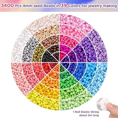 Funtopia 39 Colors 3mm Seed Beads, 9600pcs Small Glass Beads for Jewelry Making, Tiny Craft Beads for Bracelet Making in Kuwait