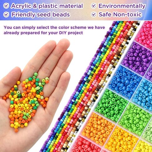 Funtopia 39 Colors 3mm Seed Beads, 9600pcs Small Glass Beads for Jewelry Making, Tiny Craft Beads for Bracelet Making in Kuwait