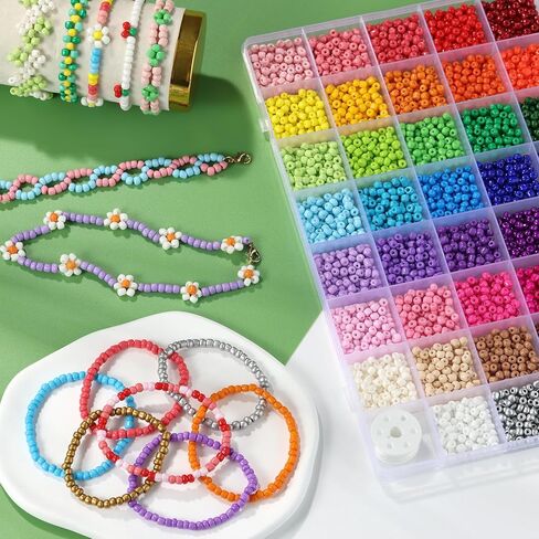 Funtopia 39 Colors 3mm Seed Beads, 9600pcs Small Glass Beads for Jewelry Making, Tiny Craft Beads for Bracelet Making in Kuwait