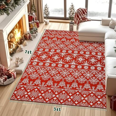 سجادة Findosom Christmas Runner مقاس 2x8، سجادة طويلة ناعمة قابلة للغسل وغير قابلة للانزلاق مع ندفة ثلج حمراء، سجادة رمي منخفضة الوبر من الصوف الصناعي للممر، وغرفة المعيشة، والمطبخ، والمدخل، وغرفة النوم، وديكور العطلات in Kuwait