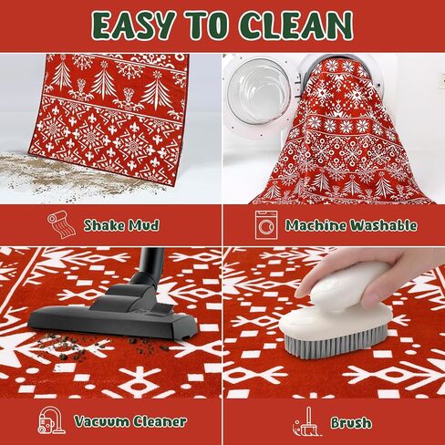 سجادة Findosom Christmas Runner مقاس 2x8، سجادة طويلة ناعمة قابلة للغسل وغير قابلة للانزلاق مع ندفة ثلج حمراء، سجادة رمي منخفضة الوبر من الصوف الصناعي للممر، وغرفة المعيشة، والمطبخ، والمدخل، وغرفة النوم، وديكور العطلات in Kuwait
