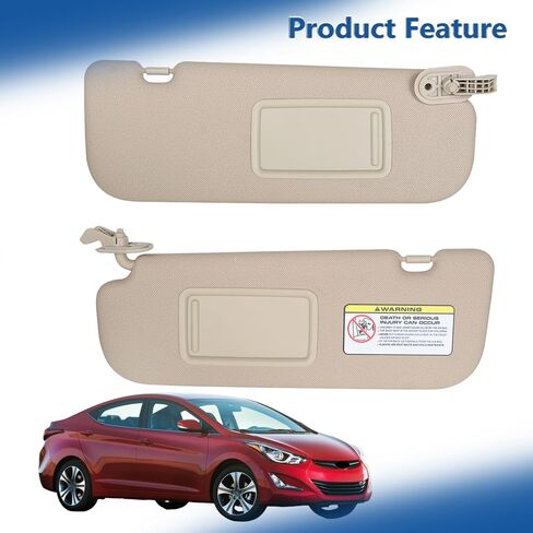 Beige Sun Visor with Makeup Mirror Driver and Passenger Side Replacement for Hyundai Elantra MD 2011-2016 Replacement for 852203X000 852103X000 in Saudi Arabia